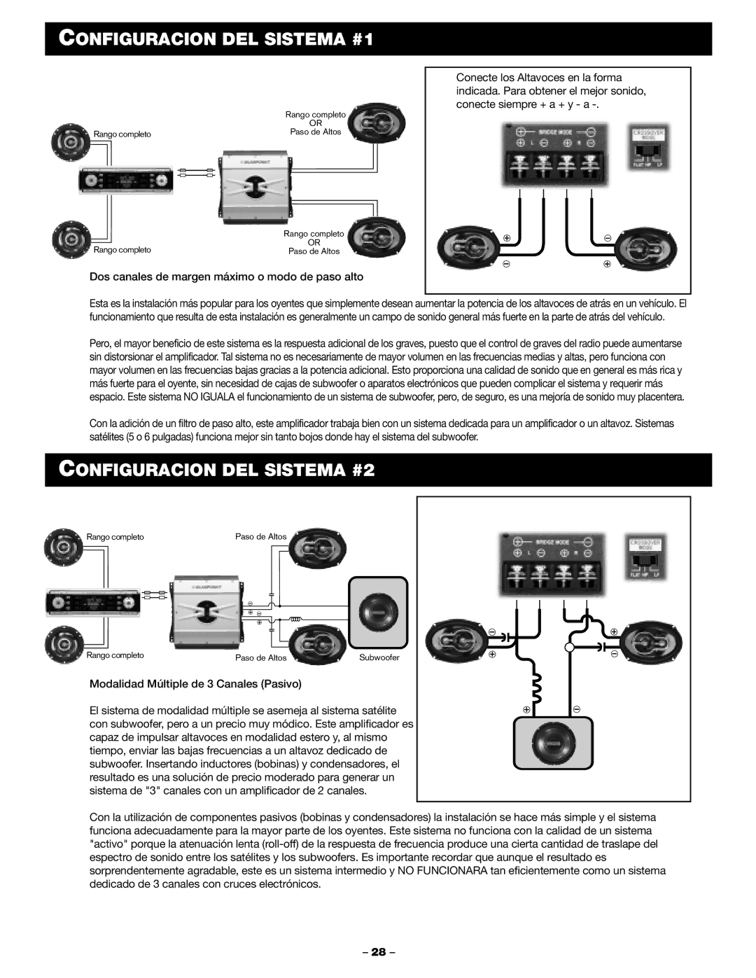 Blaupunkt PCA 2100, PCA 250 manual Configuracion DEL Sistema #1, Configuracion DEL Sistema #2 