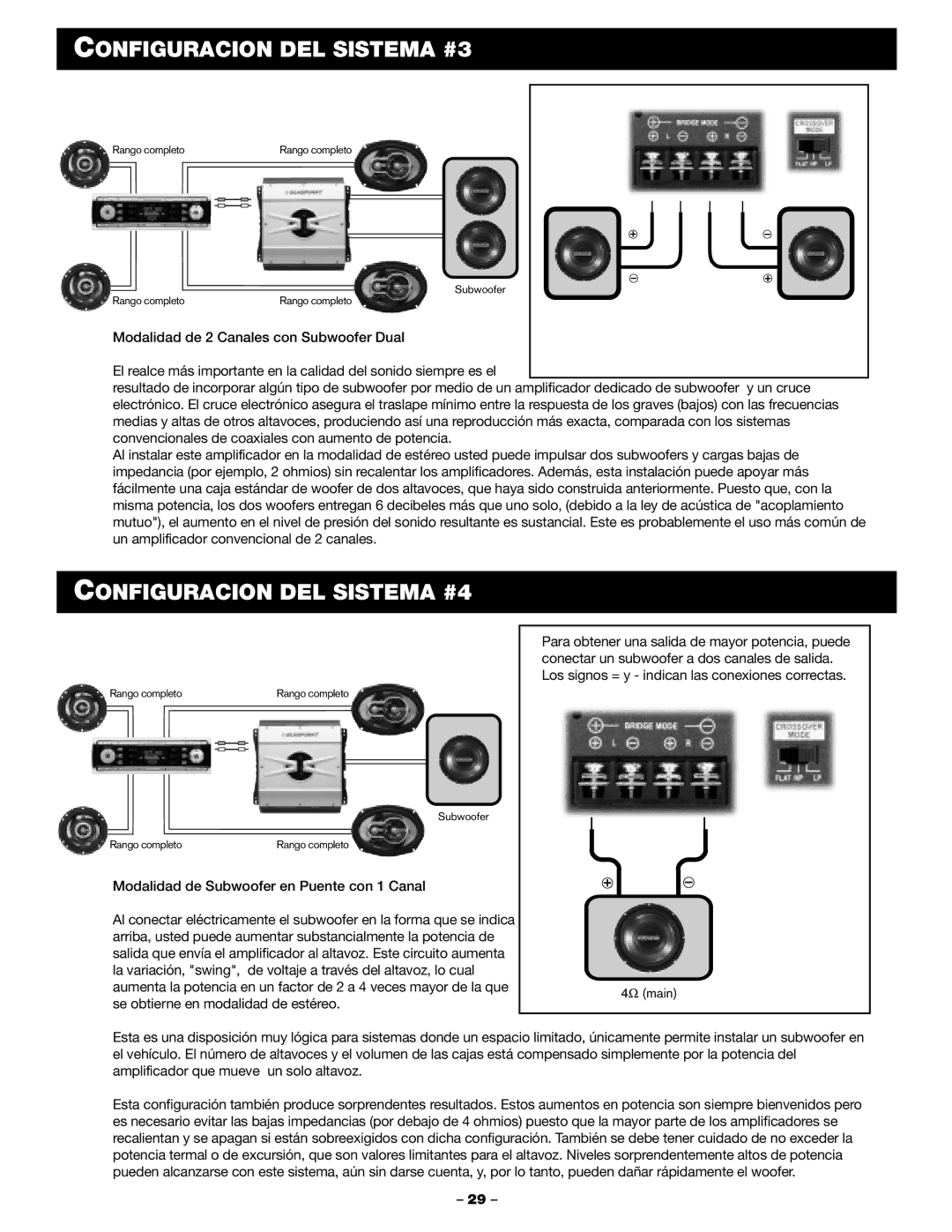 Blaupunkt PCA 250, PCA 2100 manual Configuracion DEL Sistema #3, Configuracion DEL Sistema #4 