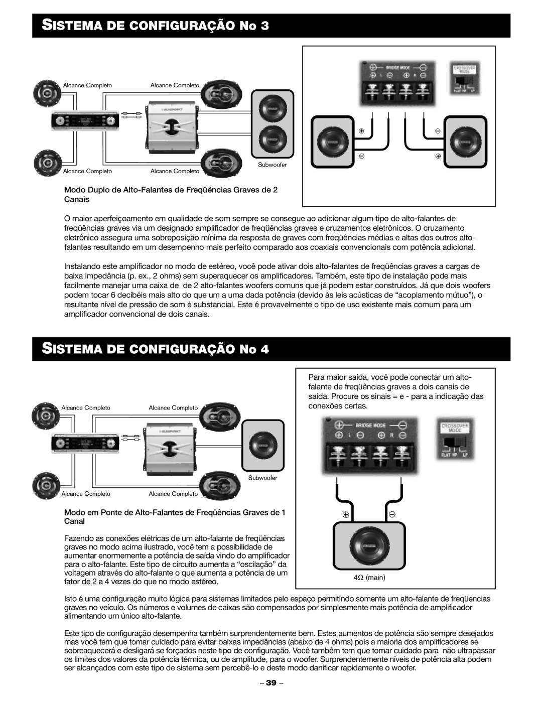 Blaupunkt PCA 250, PCA 2100 manual Modo Duplo de Alto-Falantes de Freqüências Graves de Canais 