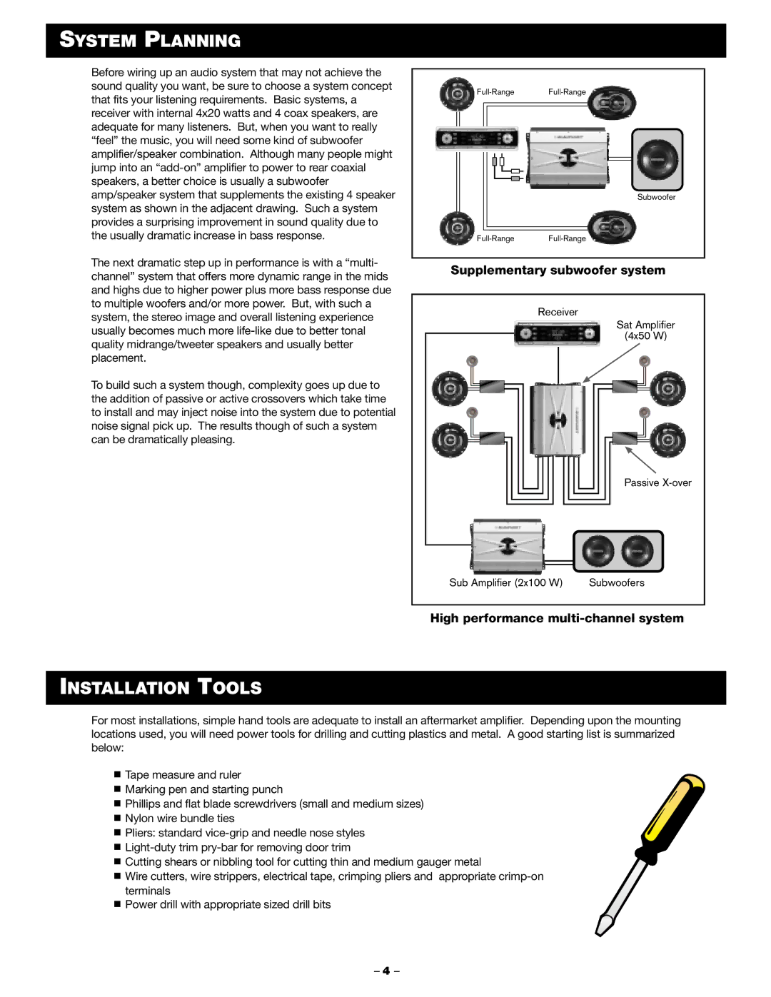 Blaupunkt PCA 2100, PCA 250 manual System Planning, Installation Tools 