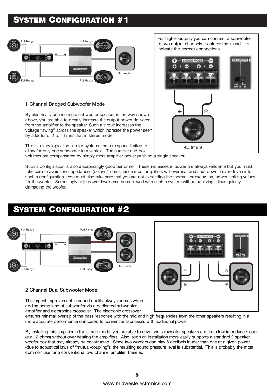 Blaupunkt PCA2120, PCA260 manual System Configuration #1, System Configuration #2 