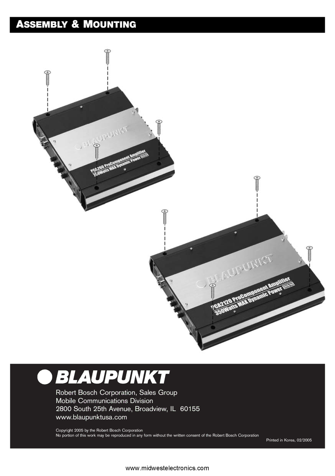 Blaupunkt PCA2120, PCA260 manual Assembly & Mounting 