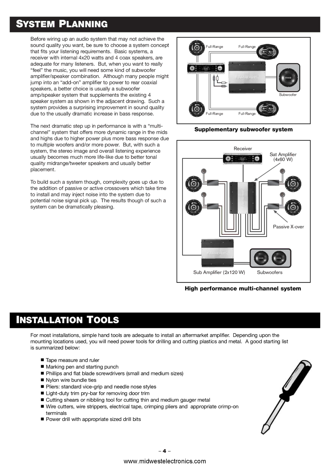 Blaupunkt PCA2120, PCA260 manual System Planning, Installation Tools 