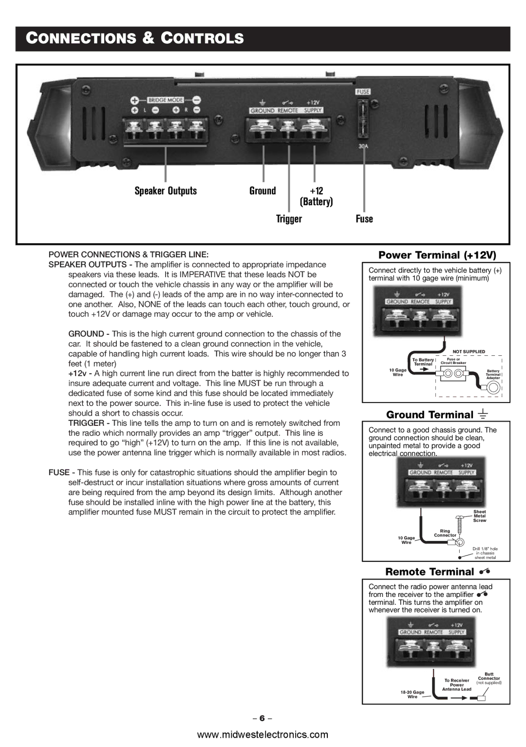 Blaupunkt PCA2120, PCA260 manual Connections & Controls, Ground 