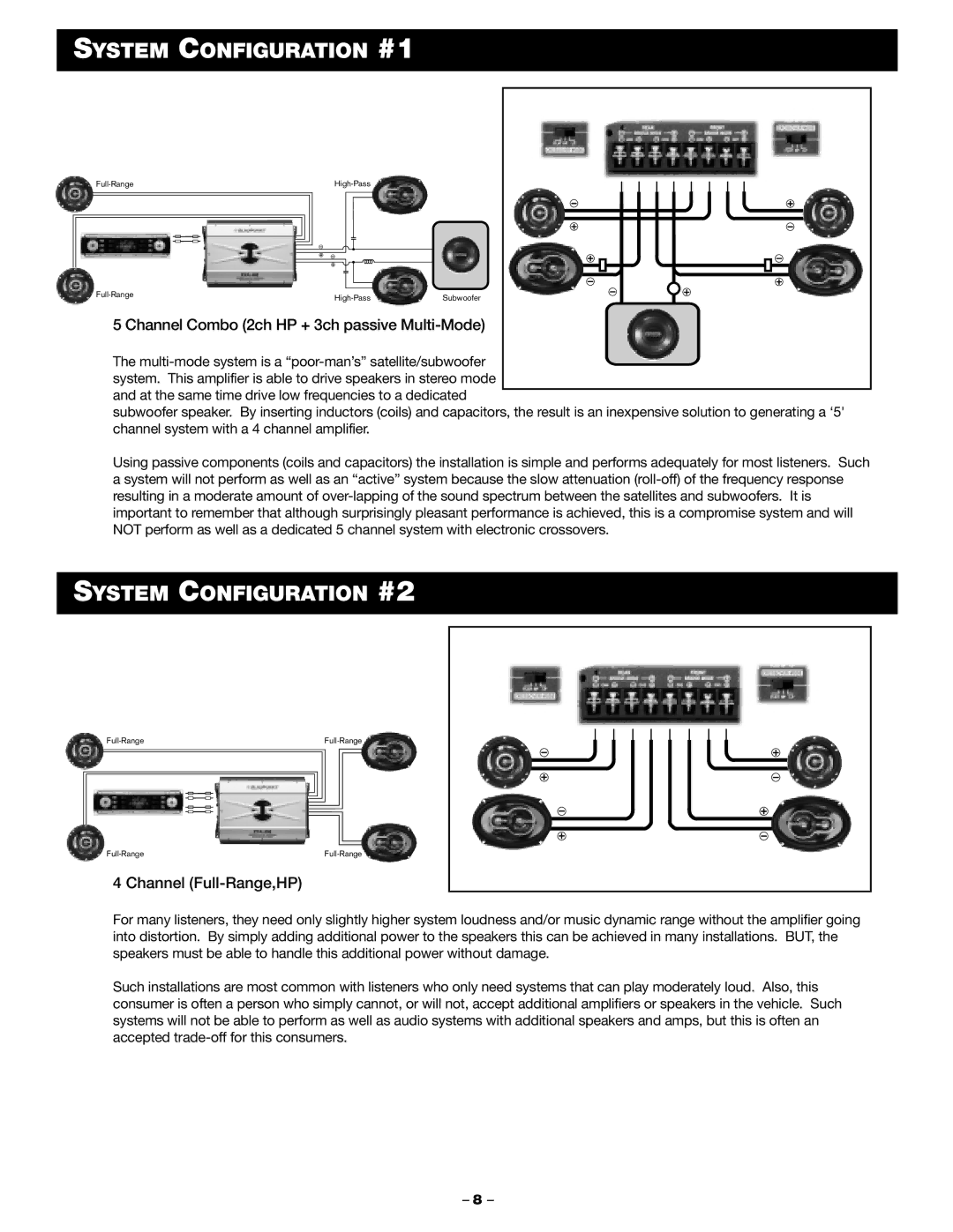 Blaupunkt PCA450 manual System Configuration #1, System Configuration #2 