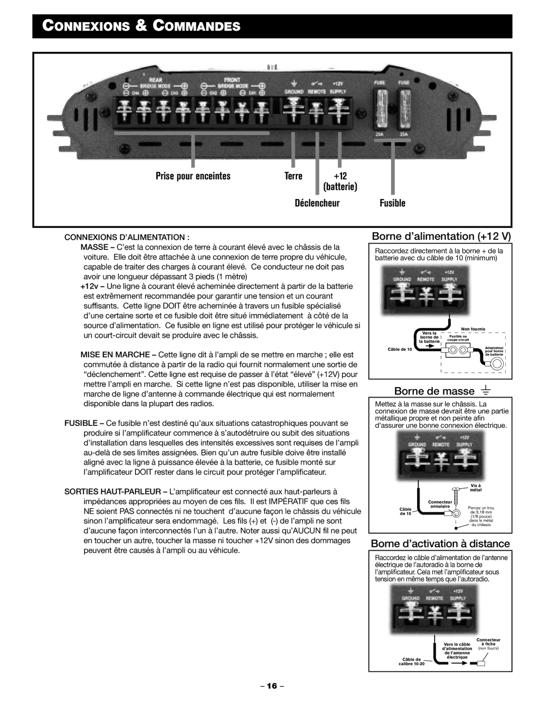 Blaupunkt PCA450 Connexions & Commandes, Prise pour enceintes, +12 Batterie Déclencheur Fusible, Connexions D’ALIMENTATION 