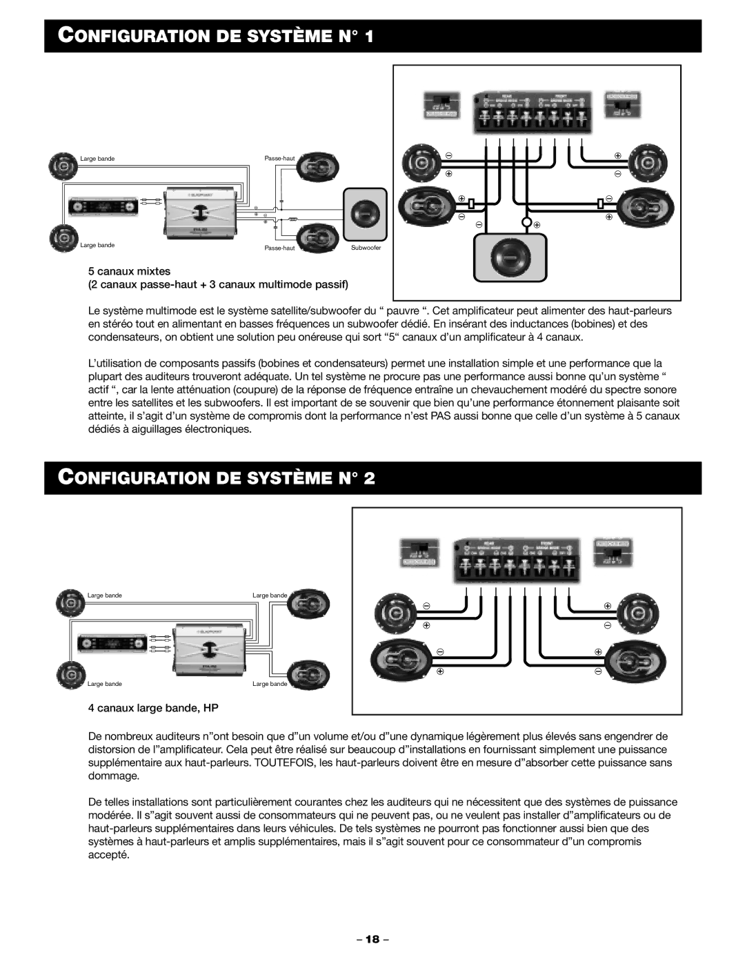 Blaupunkt PCA450 manual Configuration DE Système N, Canaux mixtes Canaux passe-haut + 3 canaux multimode passif 