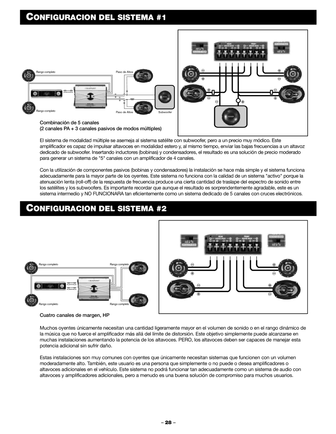 Blaupunkt PCA450 manual Configuracion DEL Sistema #1, Configuracion DEL Sistema #2 