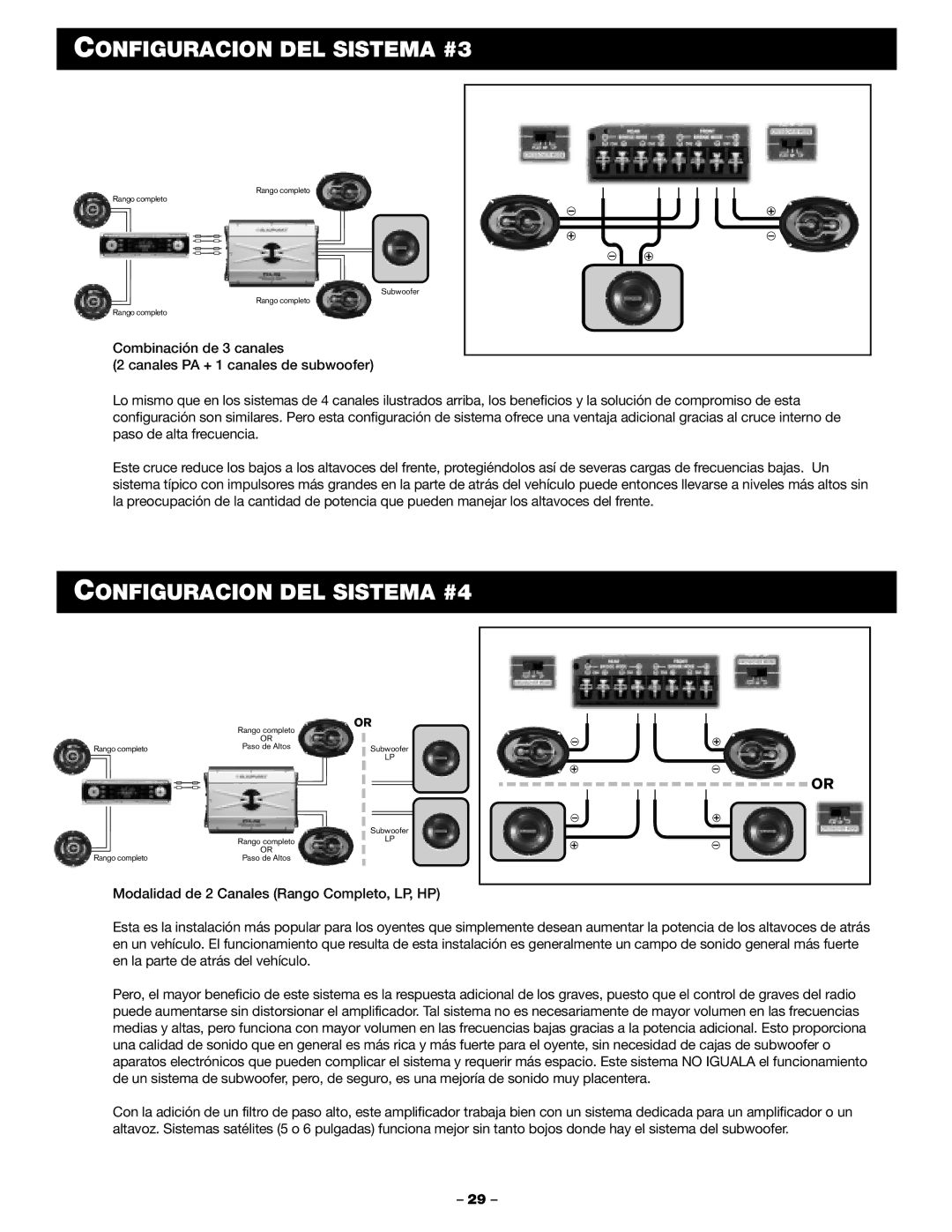 Blaupunkt PCA450 manual Configuracion DEL Sistema #3, Configuracion DEL Sistema #4 