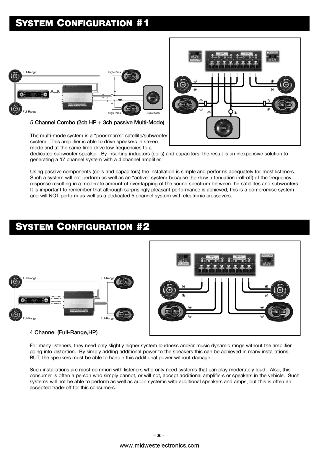 Blaupunkt PCA460 manual System Configuration #1, System Configuration #2 