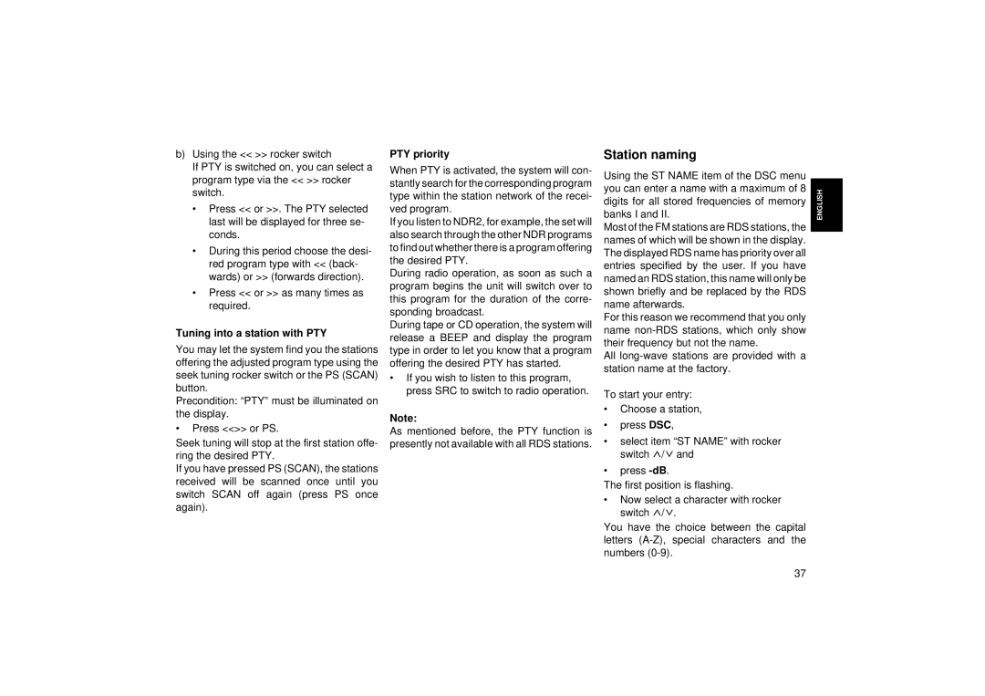 Blaupunkt RCM 104 A operating instructions Tuning into a station with PTY, PTY priority 