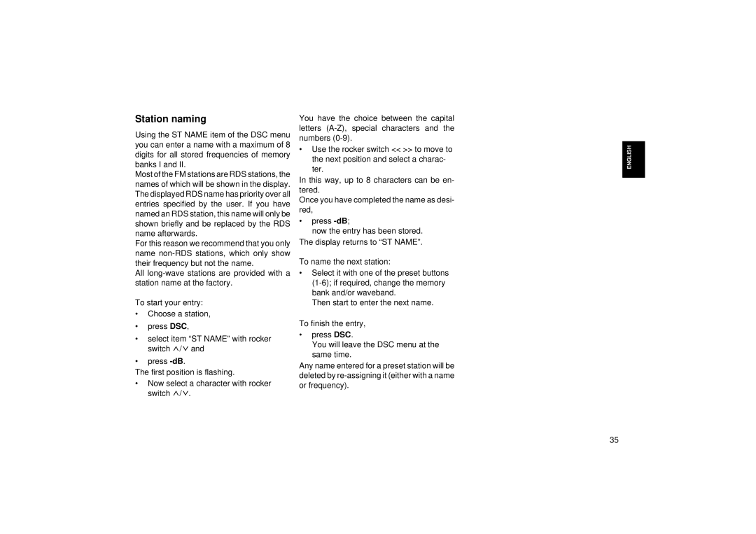 Blaupunkt RCM 104 operating instructions Station naming 