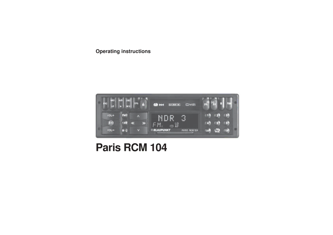 Blaupunkt RCM 104 operating instructions Paris RCM 