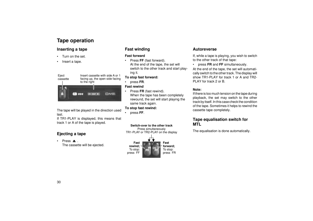 Blaupunkt RCM 104 operating instructions Tape operation 