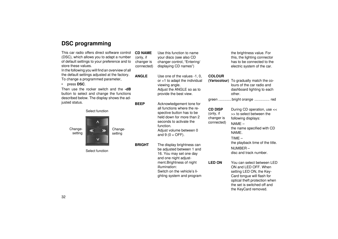 Blaupunkt RCM 104 operating instructions DSC programming 