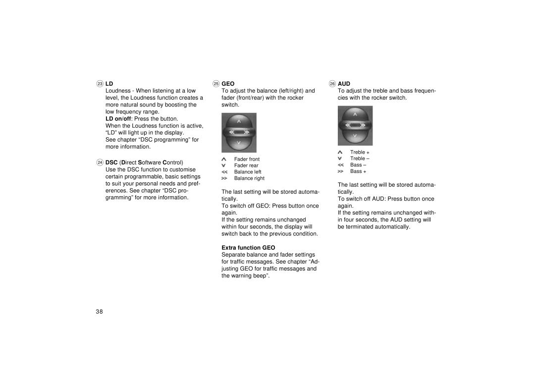 Blaupunkt RCM 126 operating instructions Aud, Extra function GEO 