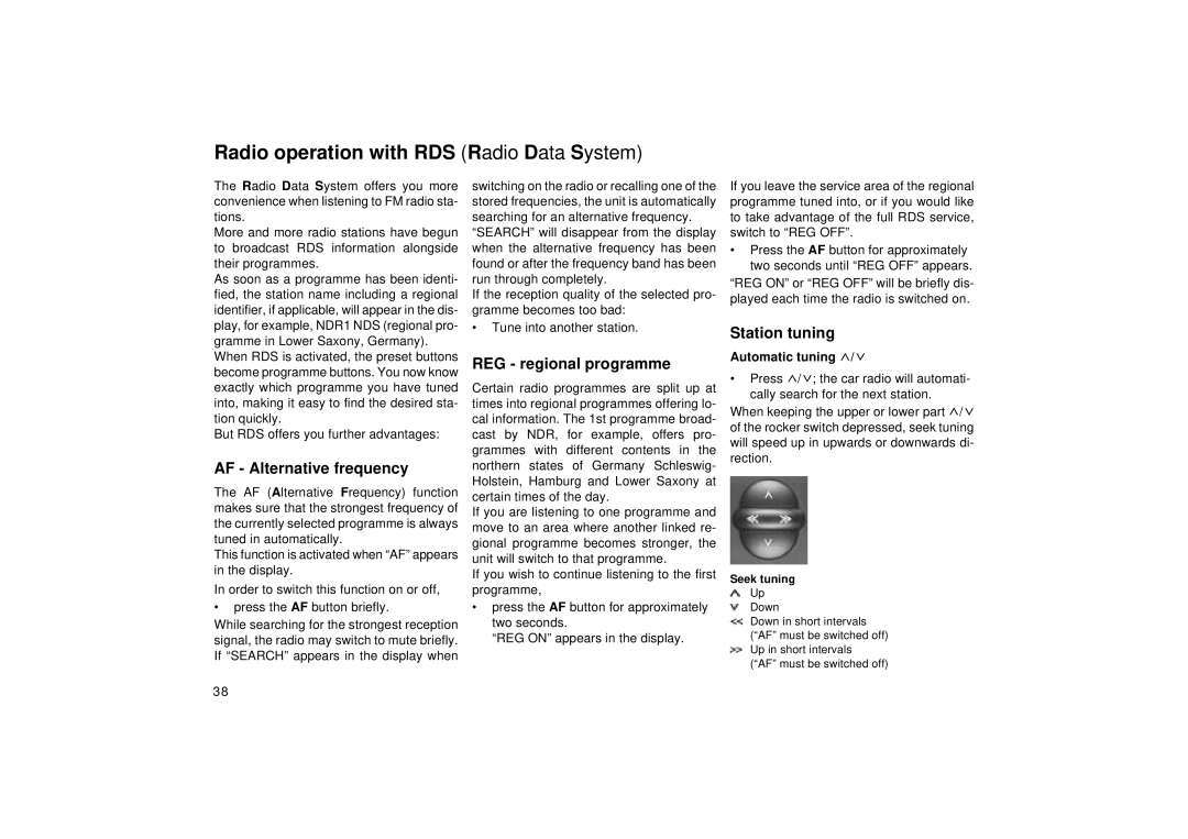 Blaupunkt RCM 126 operating instructions Radio operation with RDS Radio Data System 