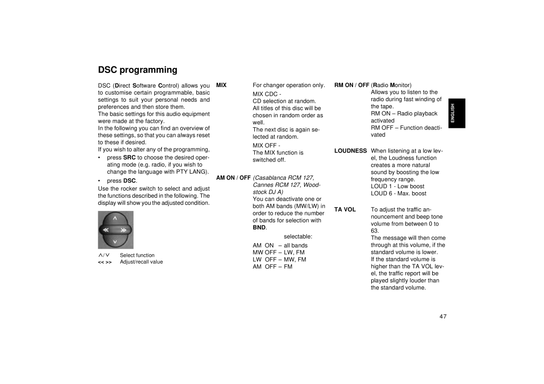 Blaupunkt RCM 127 operating instructions DSC programming, Mix 