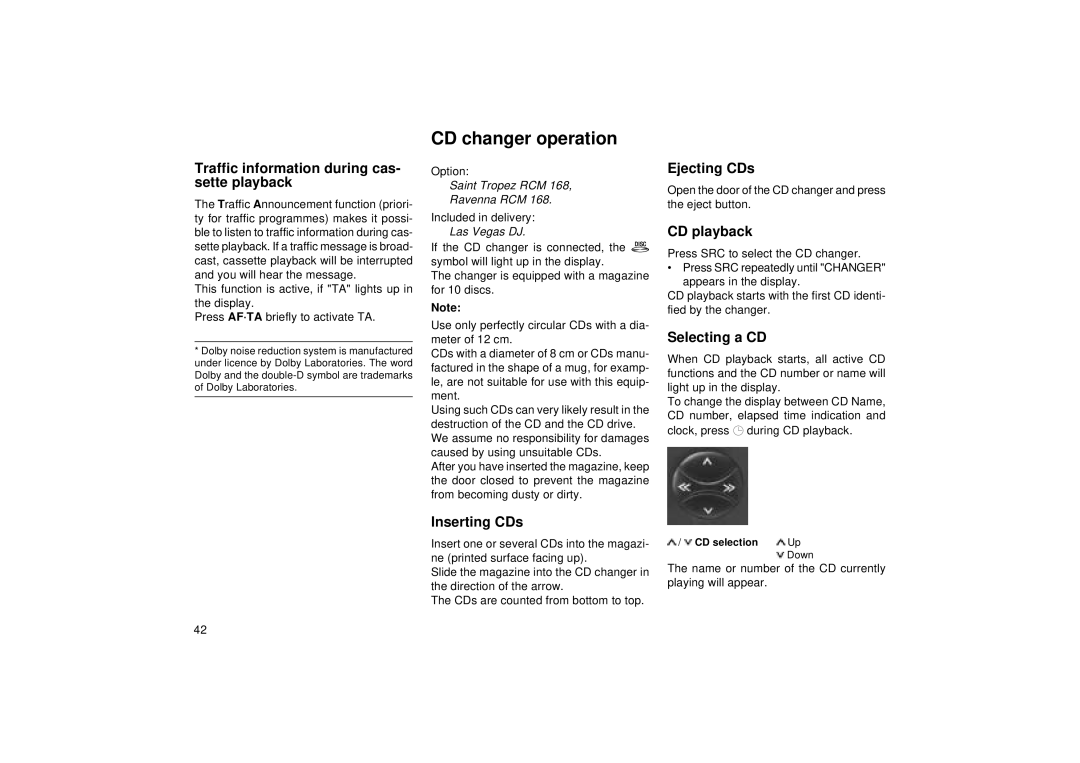 Blaupunkt RCM 168 operating instructions CD changer operation 