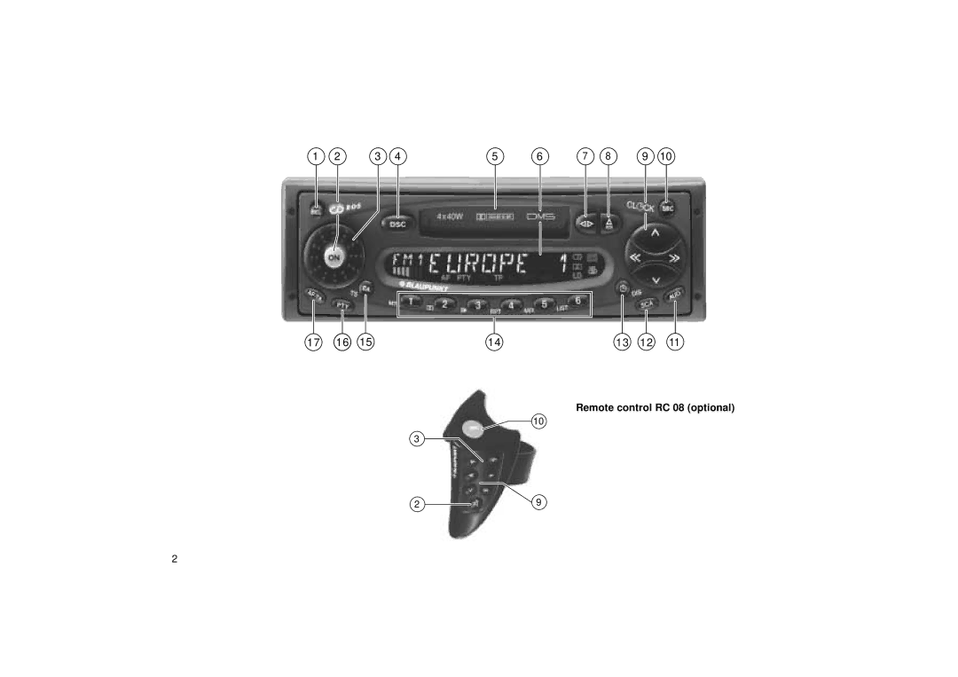 Blaupunkt RCM 168 operating instructions Remote control RC 08 optional 