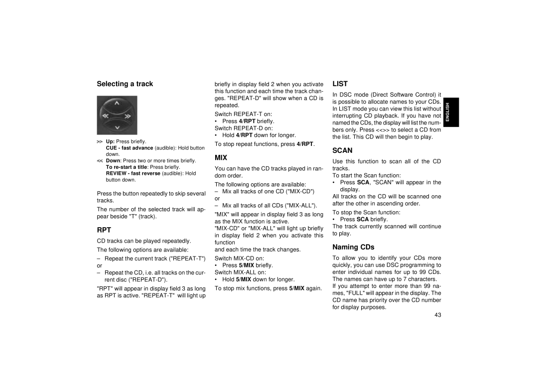 Blaupunkt RCM 168 operating instructions Selecting a track, Naming CDs 