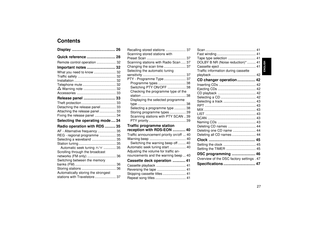 Blaupunkt RCM 168 operating instructions Contents 