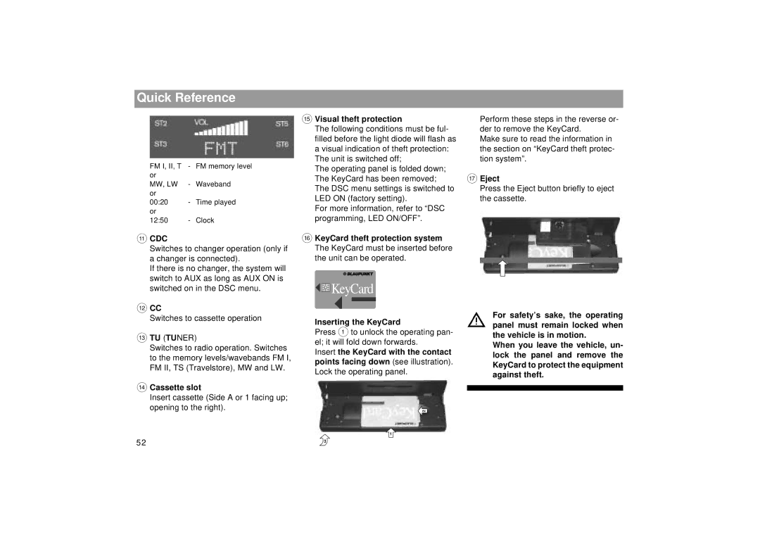 Blaupunkt 2000 DJ, RCM 169 operating instructions Cdc, = TU Tuner 