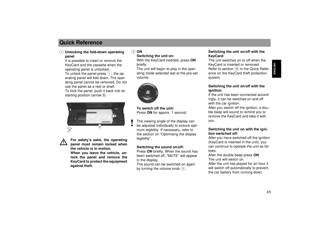 Blaupunkt RCM 169, 2000 DJ operating instructions Quick Reference 