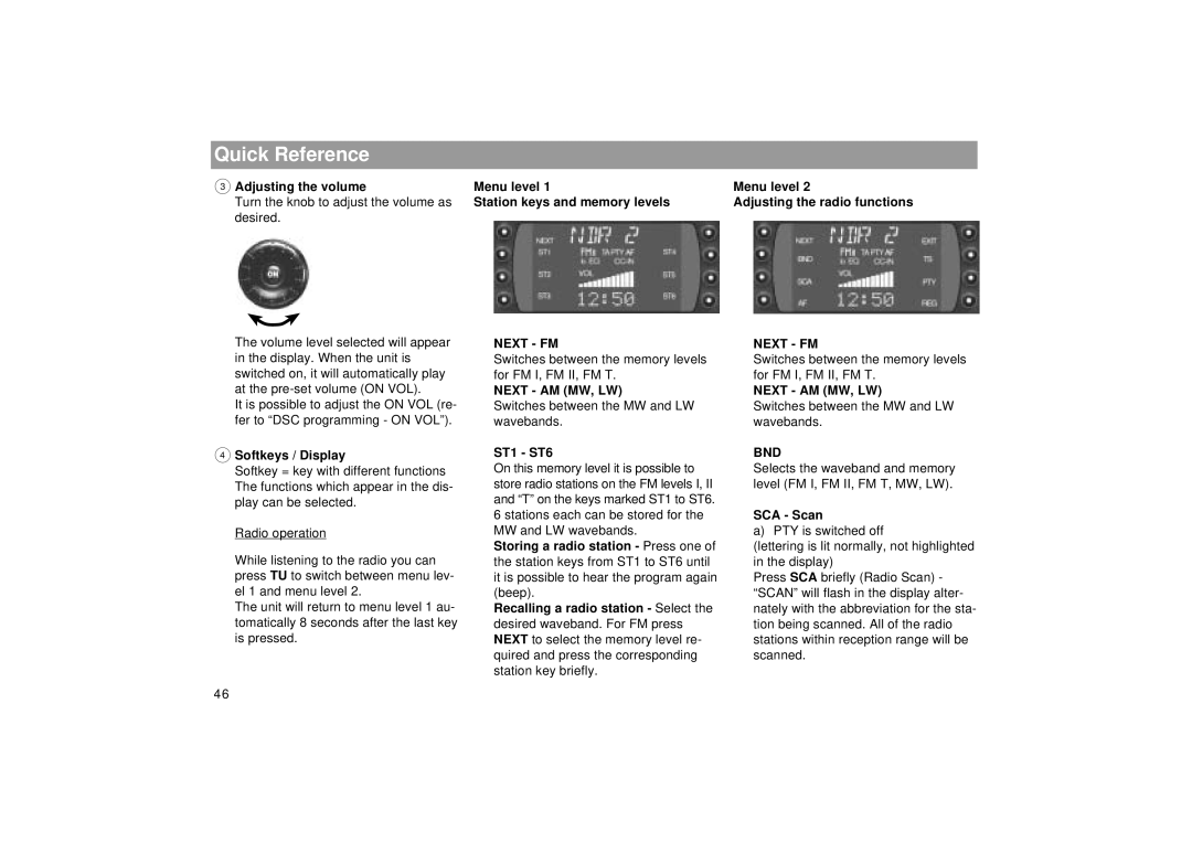 Blaupunkt 2000 DJ, RCM 169 operating instructions Quick Reference, Next FM, Next AM MW, LW, Bnd 