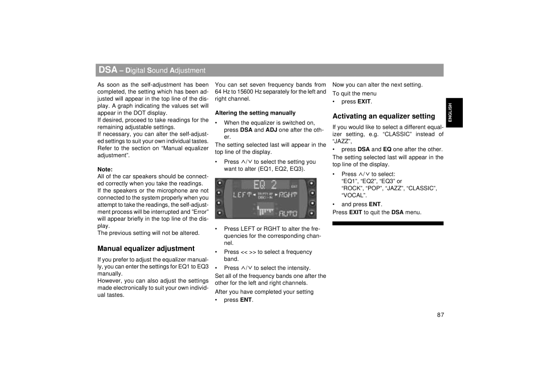 Blaupunkt RCM 169 Activating an equalizer setting, Manual equalizer adjustment, Altering the setting manually, Jazz 