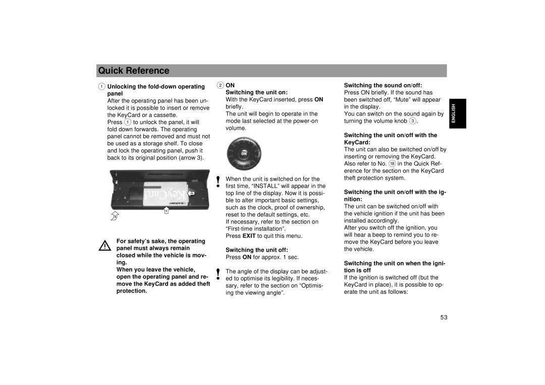 Blaupunkt RCM 169 operating instructions Quick Reference 