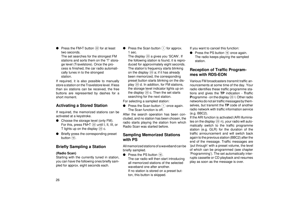 Blaupunkt RCM 82 Activating a Stored Station, Briefly Sampling a Station, Sampling Memorized Stations with PS, Radio Scan 
