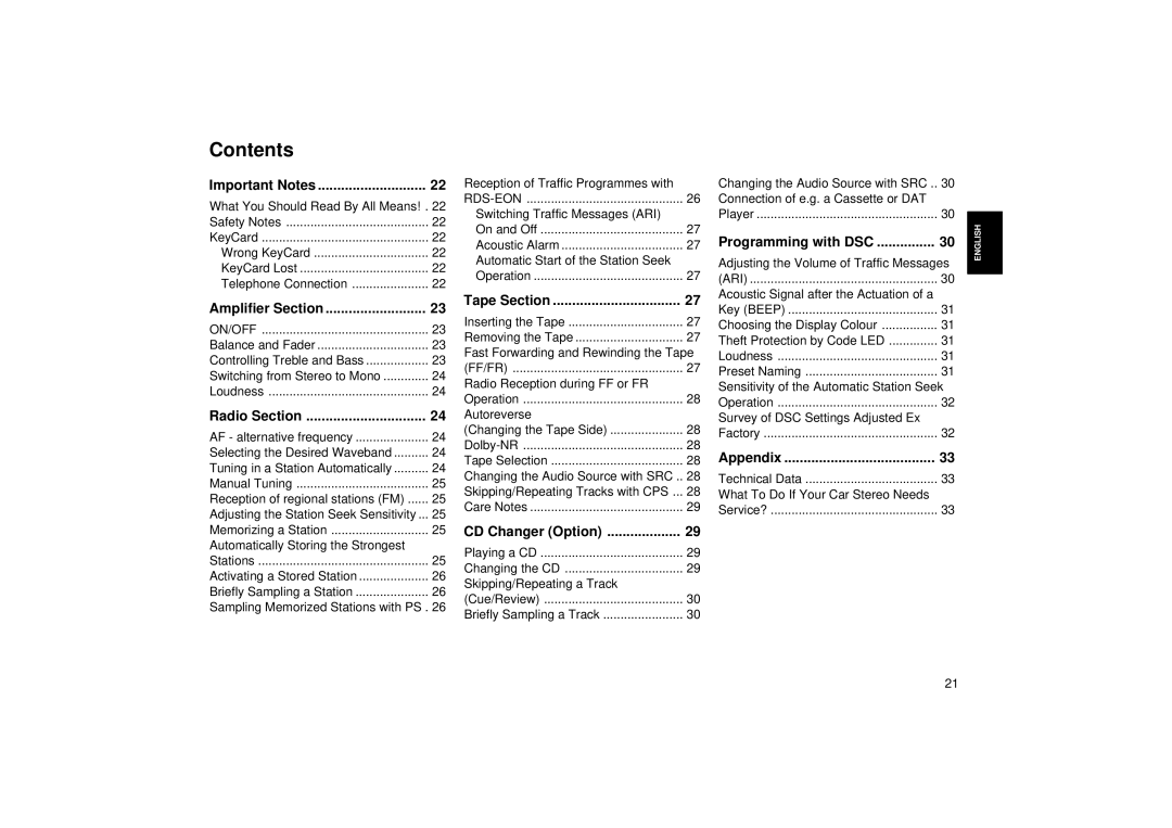 Blaupunkt RCM 82 operating instructions Contents 