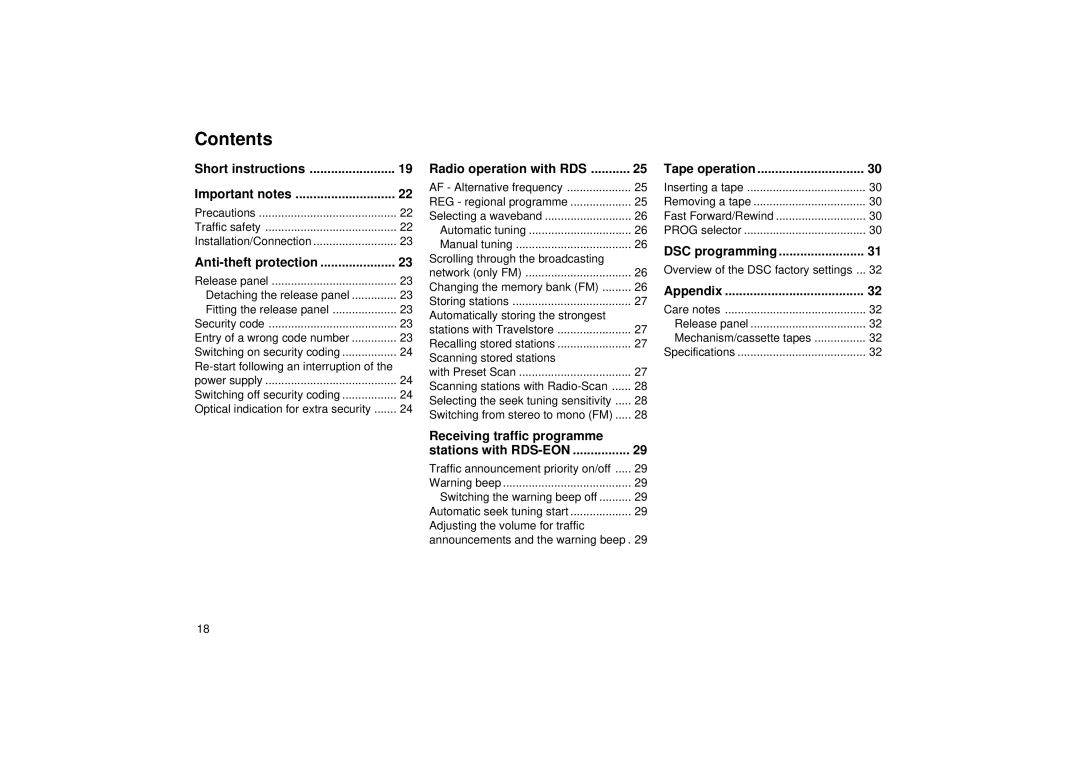 Blaupunkt RCR 126 operating instructions Contents 