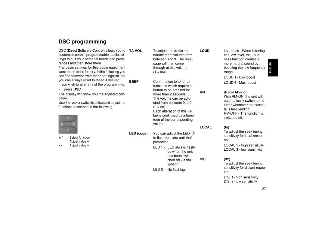 Blaupunkt RCR 126 operating instructions DSC programming 