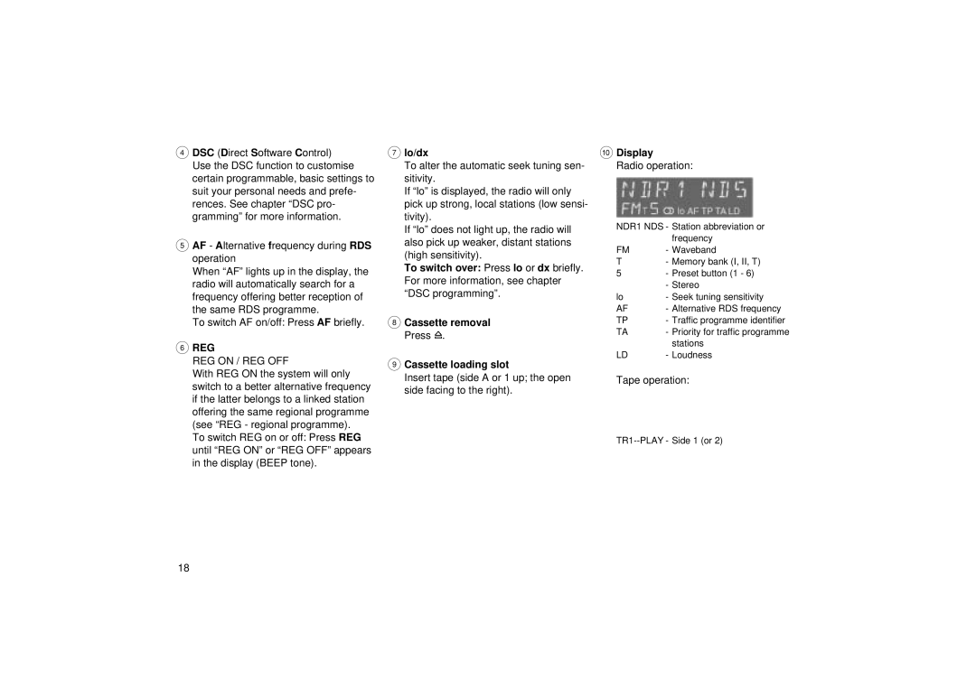 Blaupunkt RCR 126 operating instructions Lo/dx, Radio operation, Cassette loading slot 