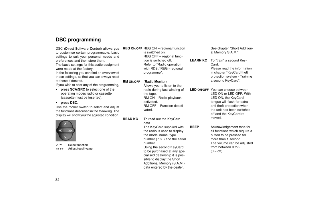 Blaupunkt RCR 127 operating instructions DSC programming 