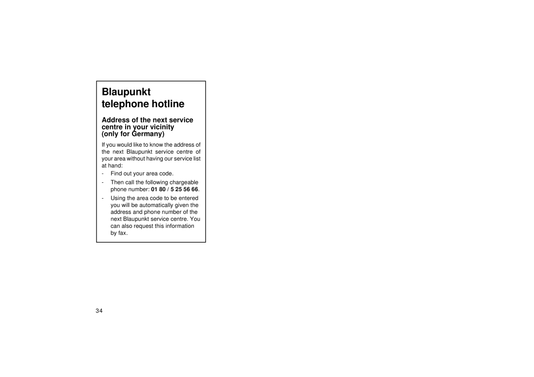 Blaupunkt RCR 127 operating instructions Blaupunkt telephone hotline 