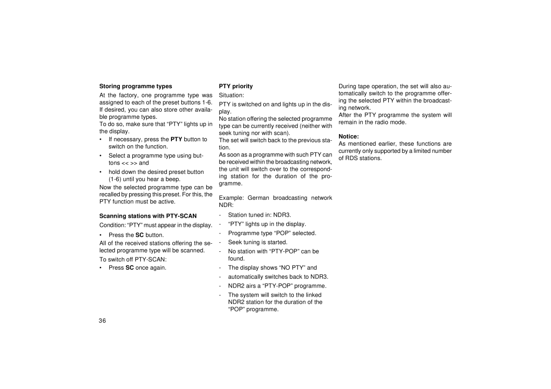 Blaupunkt RCR 127 operating instructions Storing programme types PTY priority, Scanning stations with PTY-SCAN 