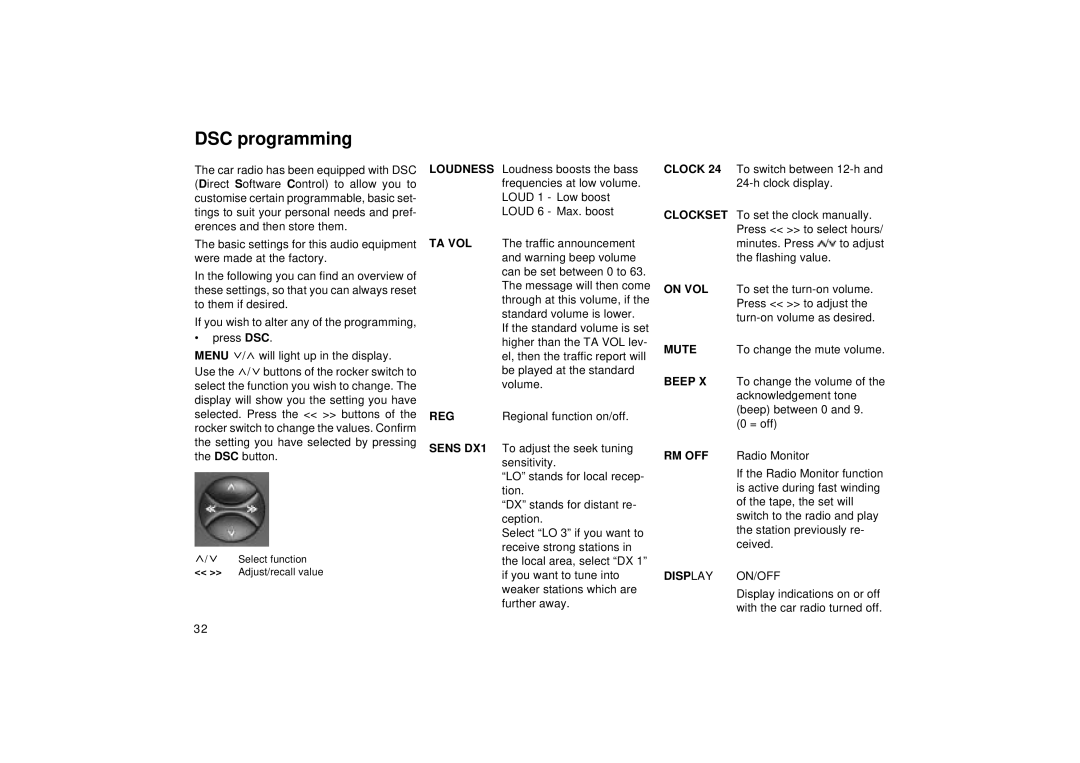 Blaupunkt RCR 128 operating instructions DSC programming, Regional function on/off 