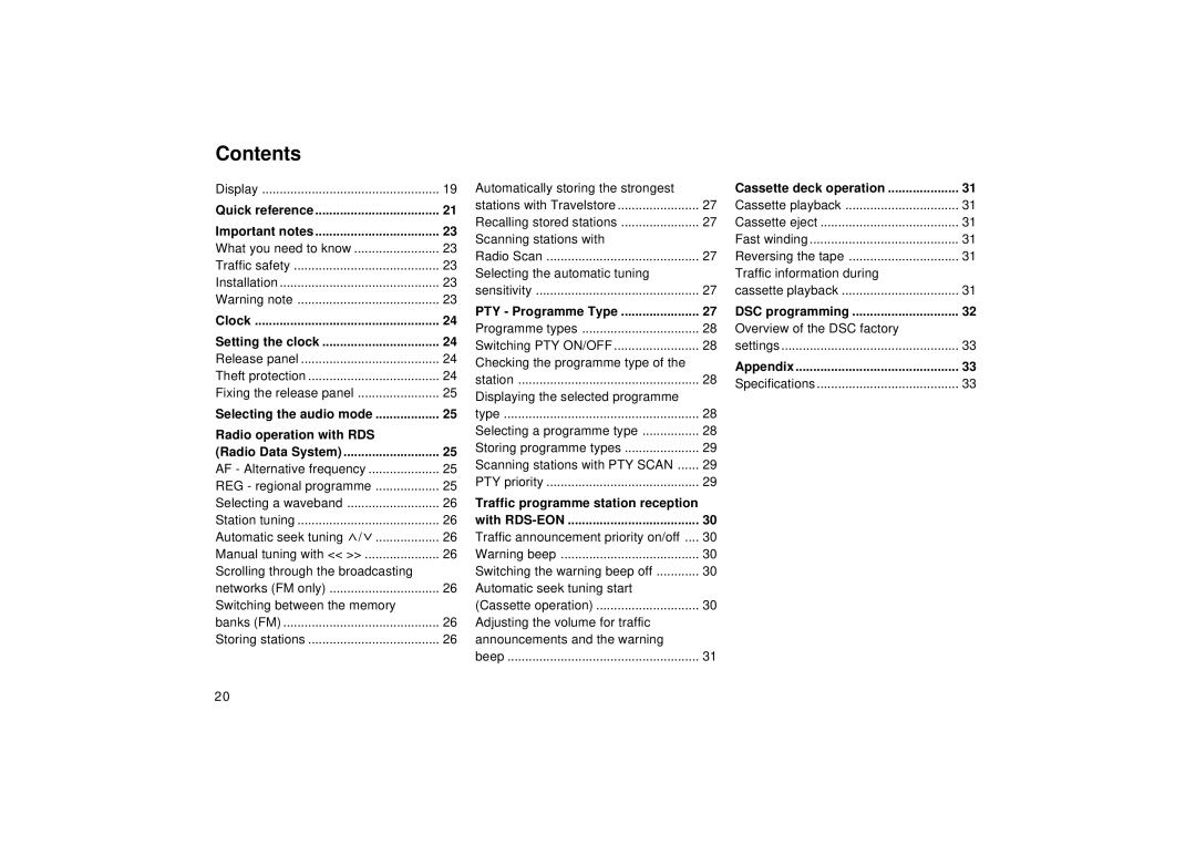 Blaupunkt RCR 128 operating instructions Contents 