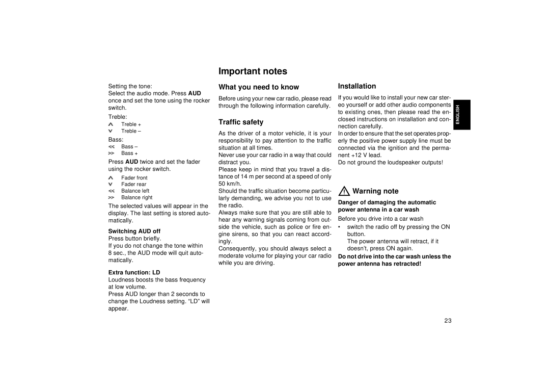 Blaupunkt RCR 128 operating instructions Important notes, What you need to know, Traffic safety, Installation 