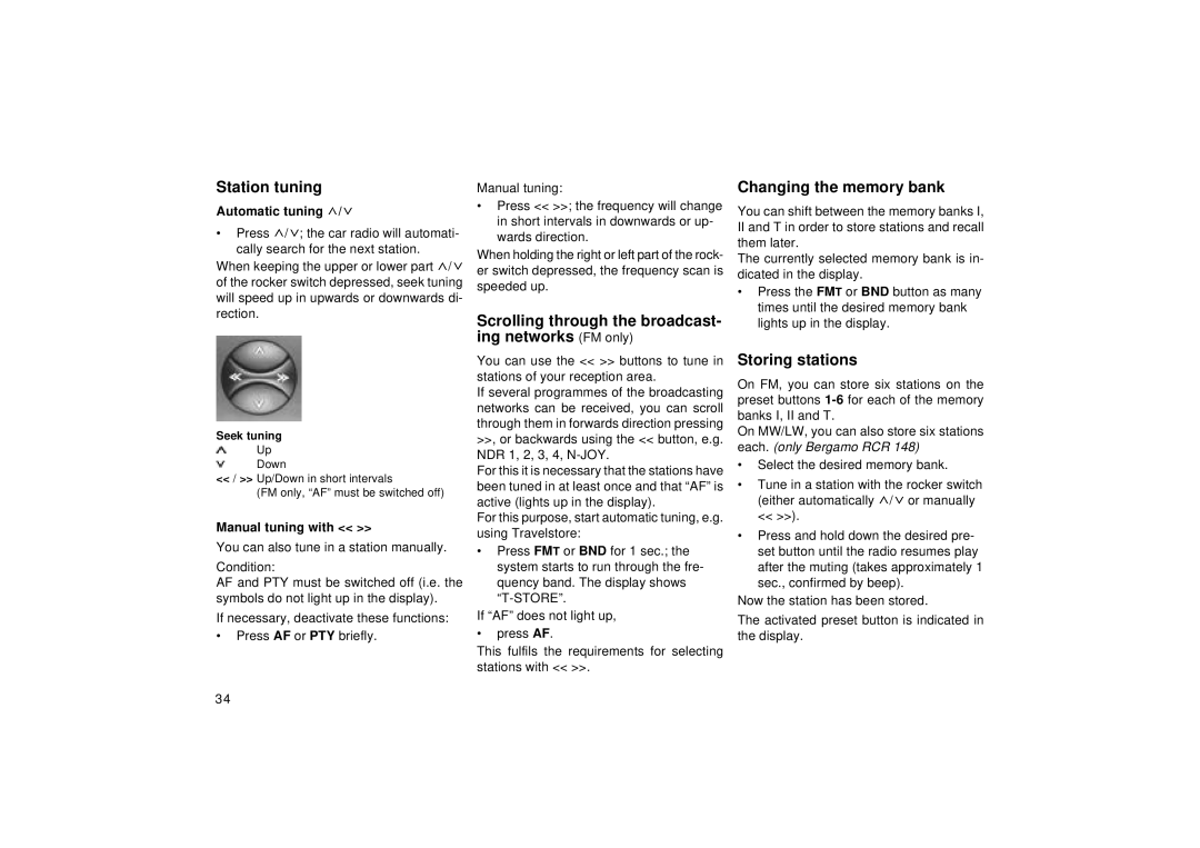 Blaupunkt RCR 148 operating instructions Station tuning, Storing stations, Automatic tuning, Manual tuning with 