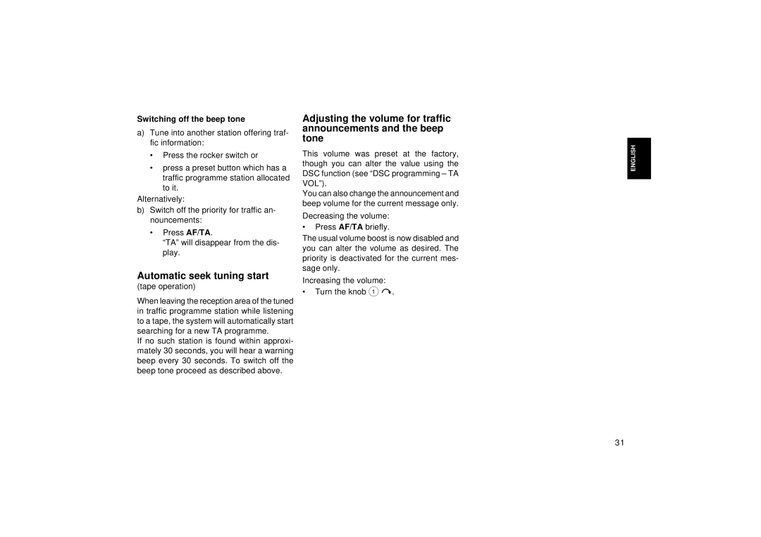 Blaupunkt RCR 87, RCR 127 operating instructions Automatic seek tuning start, Switching off the beep tone 