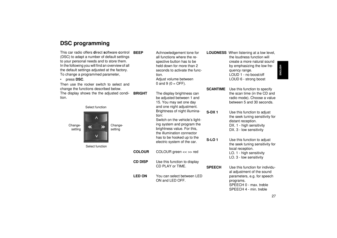 Blaupunkt RD 104 operating instructions DSC programming, Scantime 