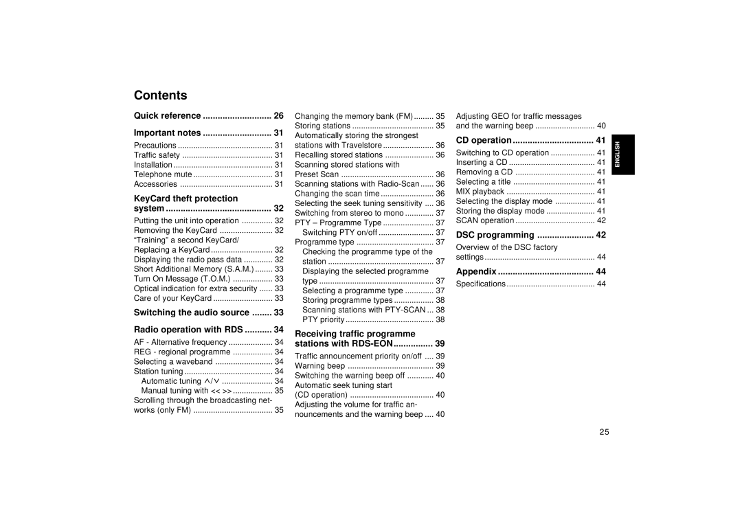 Blaupunkt RD 126 operating instructions Contents 