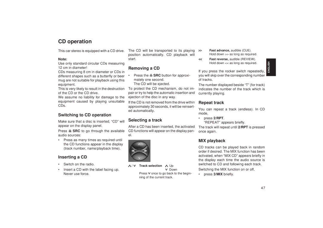 Blaupunkt RD 148 operating instructions CD operation 