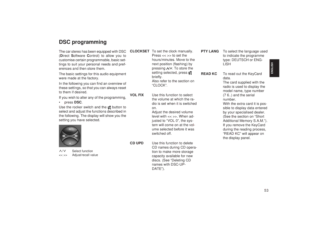 Blaupunkt RD 148 operating instructions DSC programming, Lish 