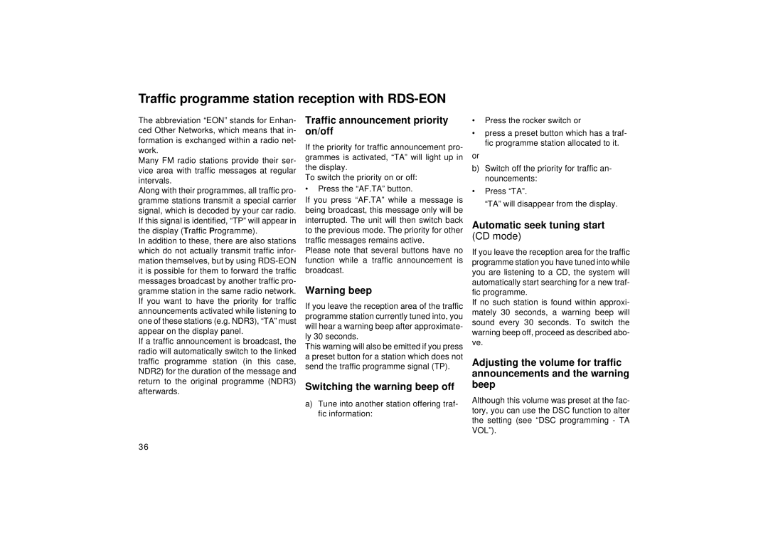 Blaupunkt RD 169 operating instructions Traffic programme station reception with RDS-EON 