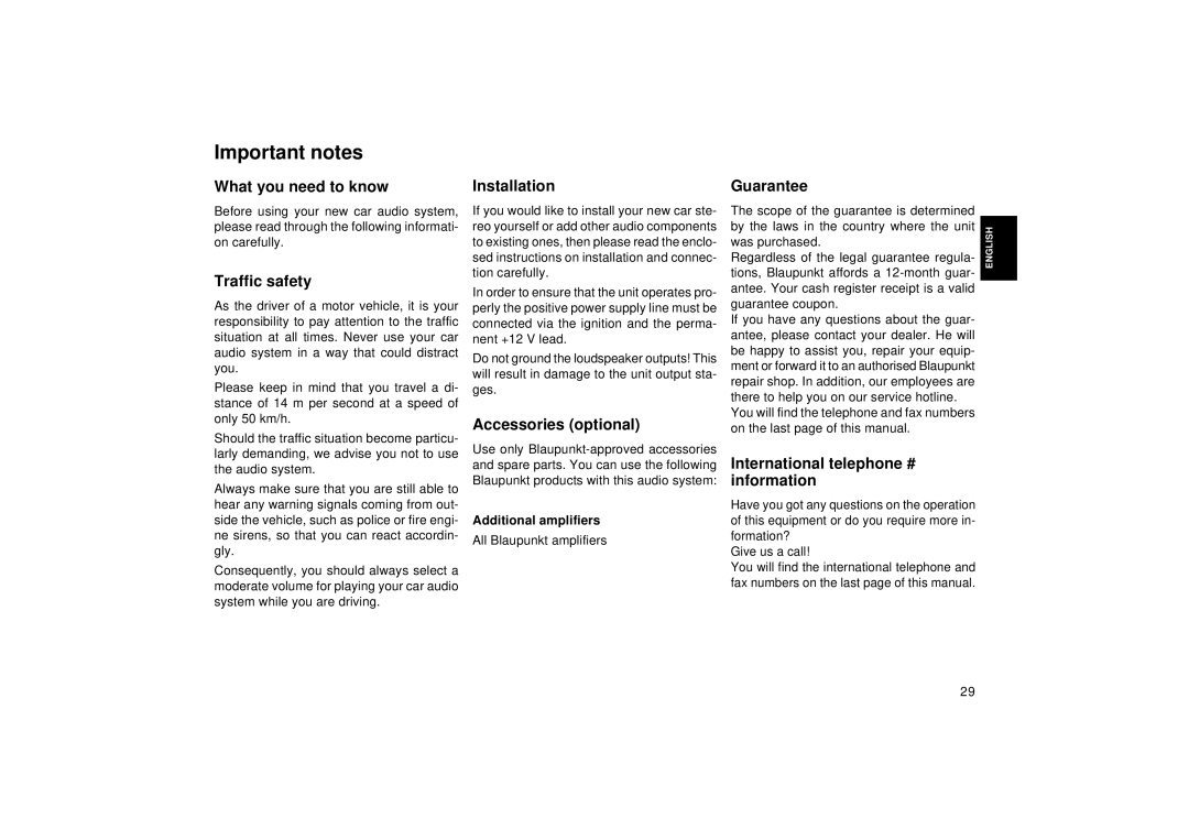 Blaupunkt RD 169 operating instructions Important notes 